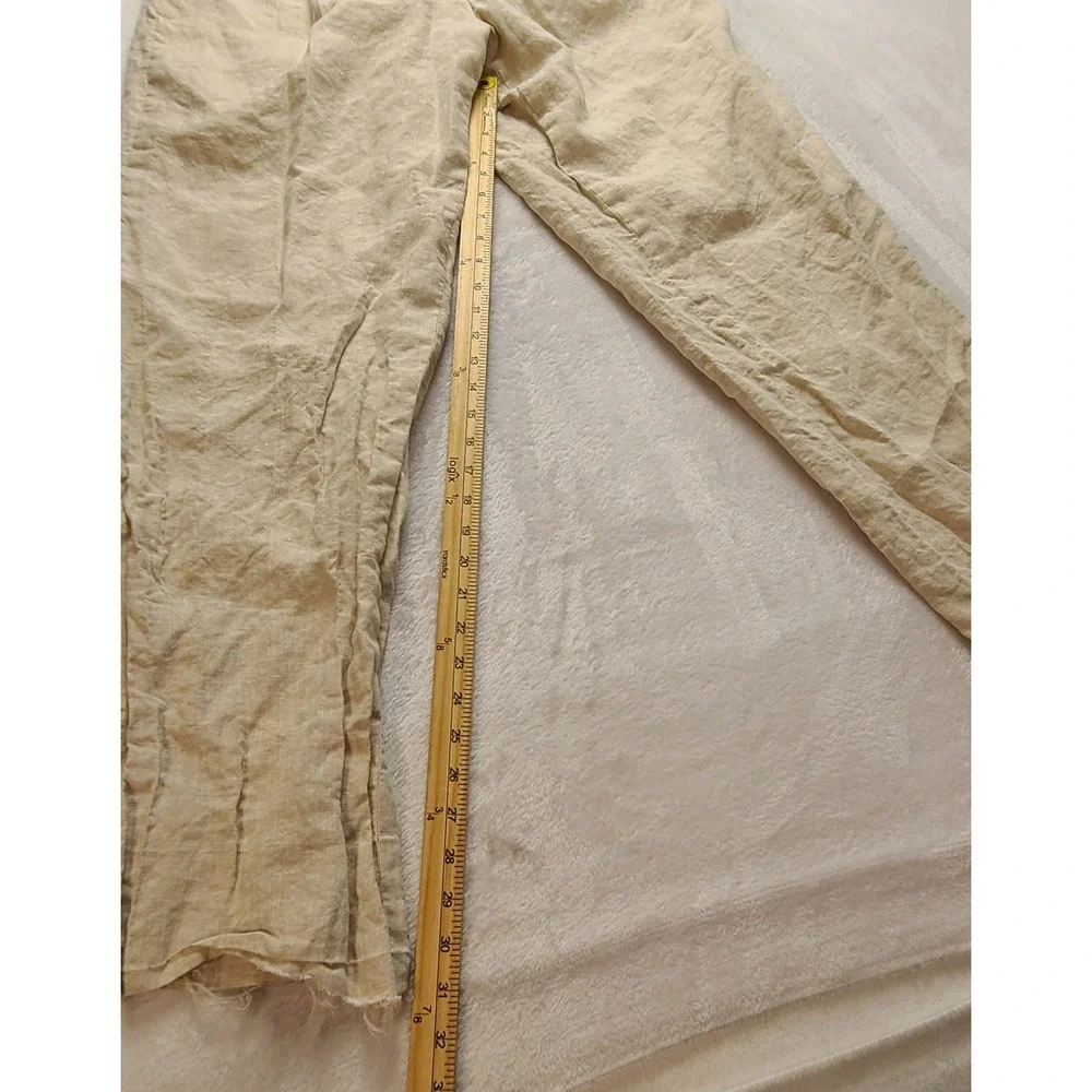 Inserch Men's 36x31 Linen Pleated Trousers Pants Beige Tan Frayed Hem‎ Neutral
